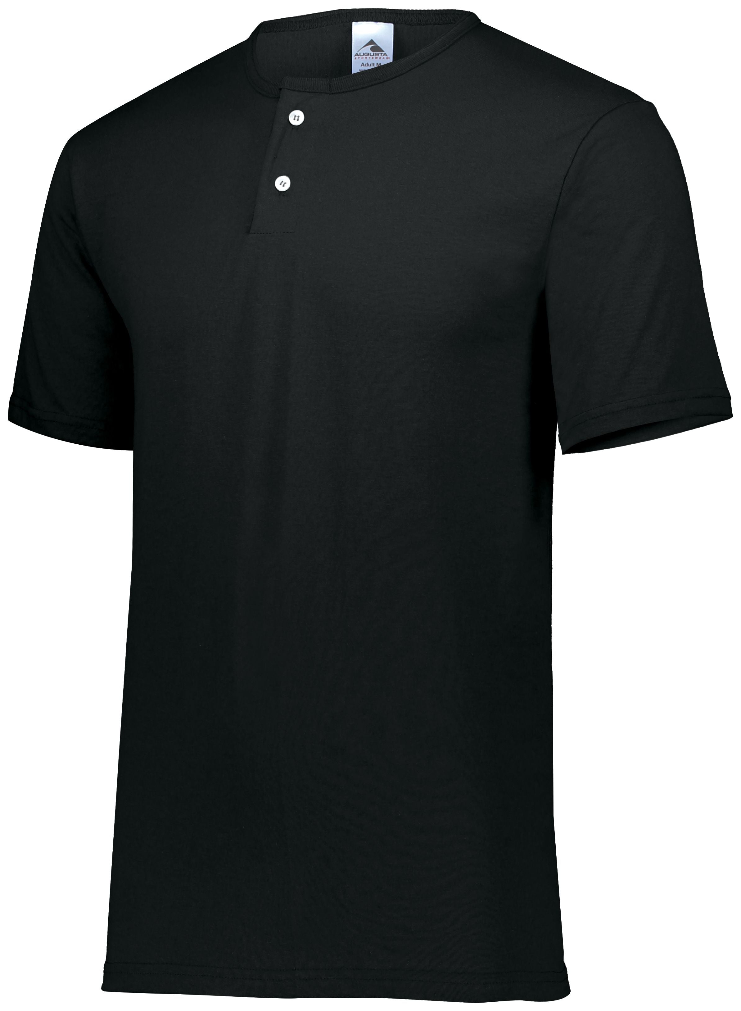 Augusta Sportswear Two-Button Baseball Jersey in Black  -Part of the Adult, Adult-Jersey, Augusta-Products, Baseball, Shirts, All-Sports, All-Sports-1 product lines at KanaleyCreations.com