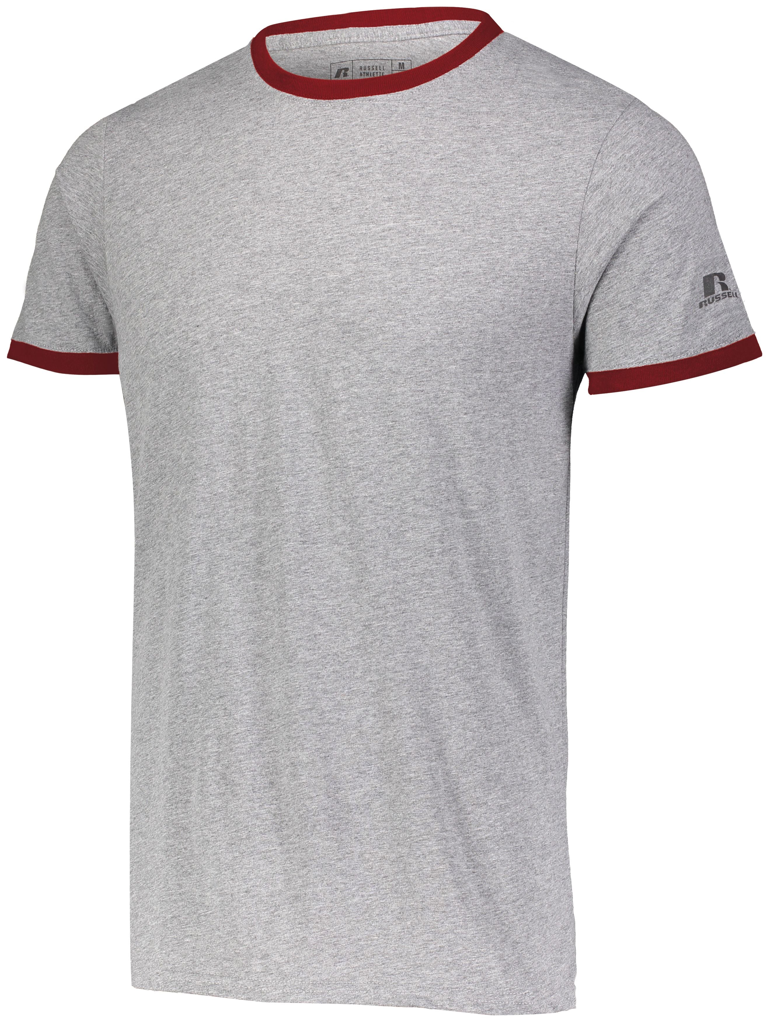 Russell Athletic Essential Ringer Tee in Oxford/True Red  -Part of the Adult, Adult-Tee-Shirt, T-Shirts, Russell-Athletic-Products, Shirts product lines at KanaleyCreations.com