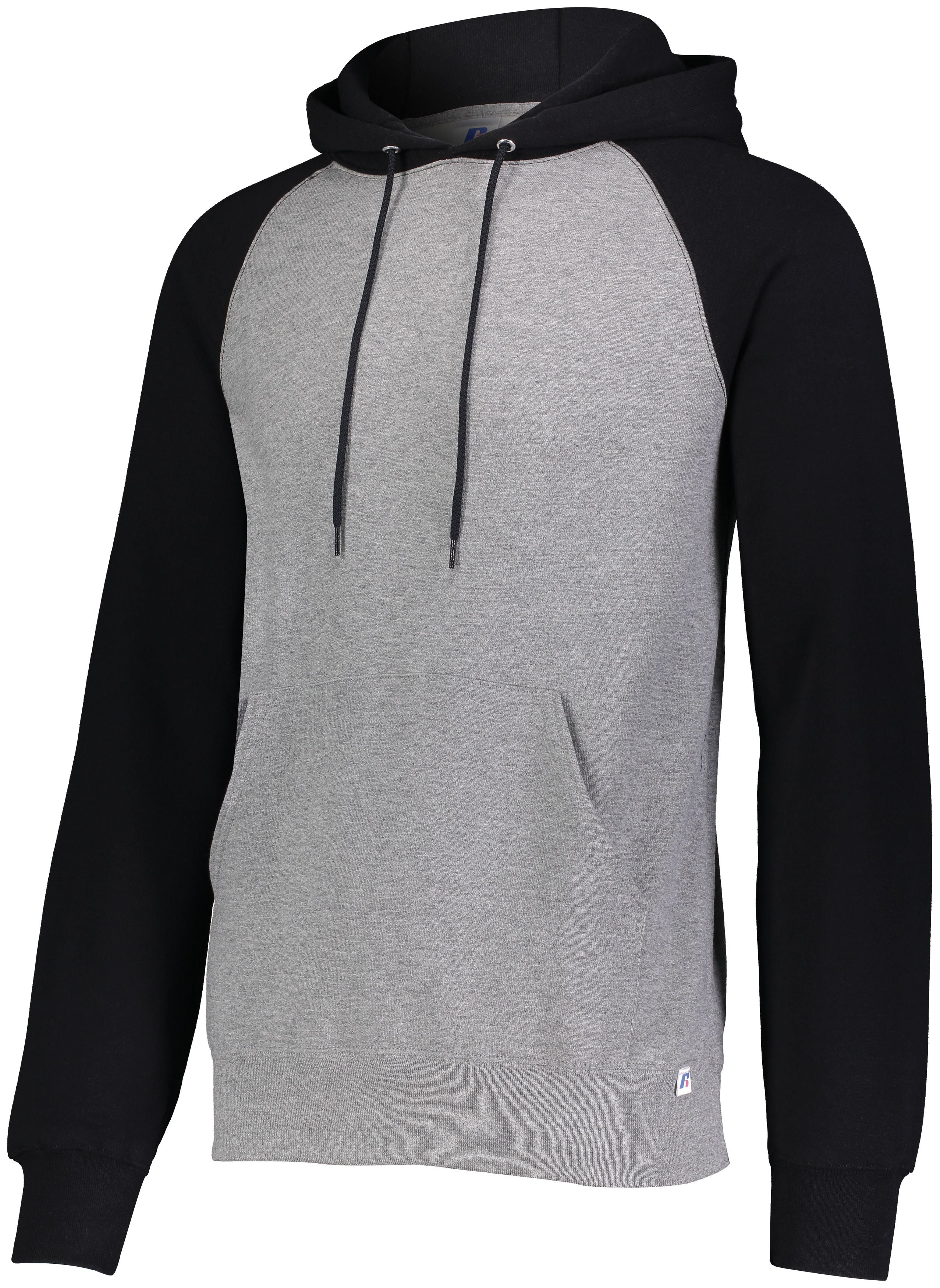Russell Athletic Dri-Power  Fleece Colorblock Hoodie in Oxford/Black  -Part of the Adult, Russell-Athletic-Products, Shirts product lines at KanaleyCreations.com
