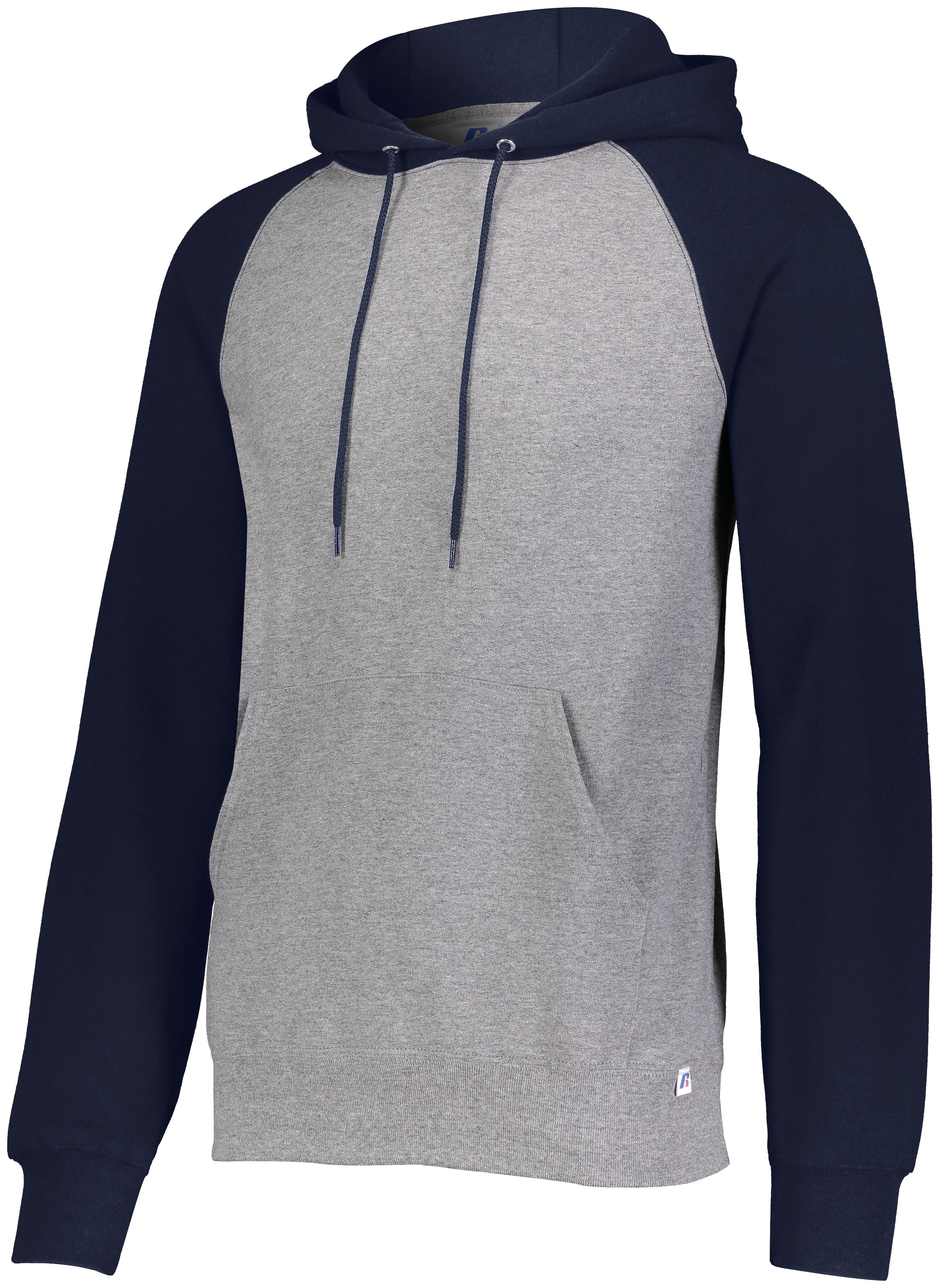 Russell Athletic Dri-Power  Fleece Colorblock Hoodie in Oxford/Navy  -Part of the Adult, Russell-Athletic-Products, Shirts product lines at KanaleyCreations.com