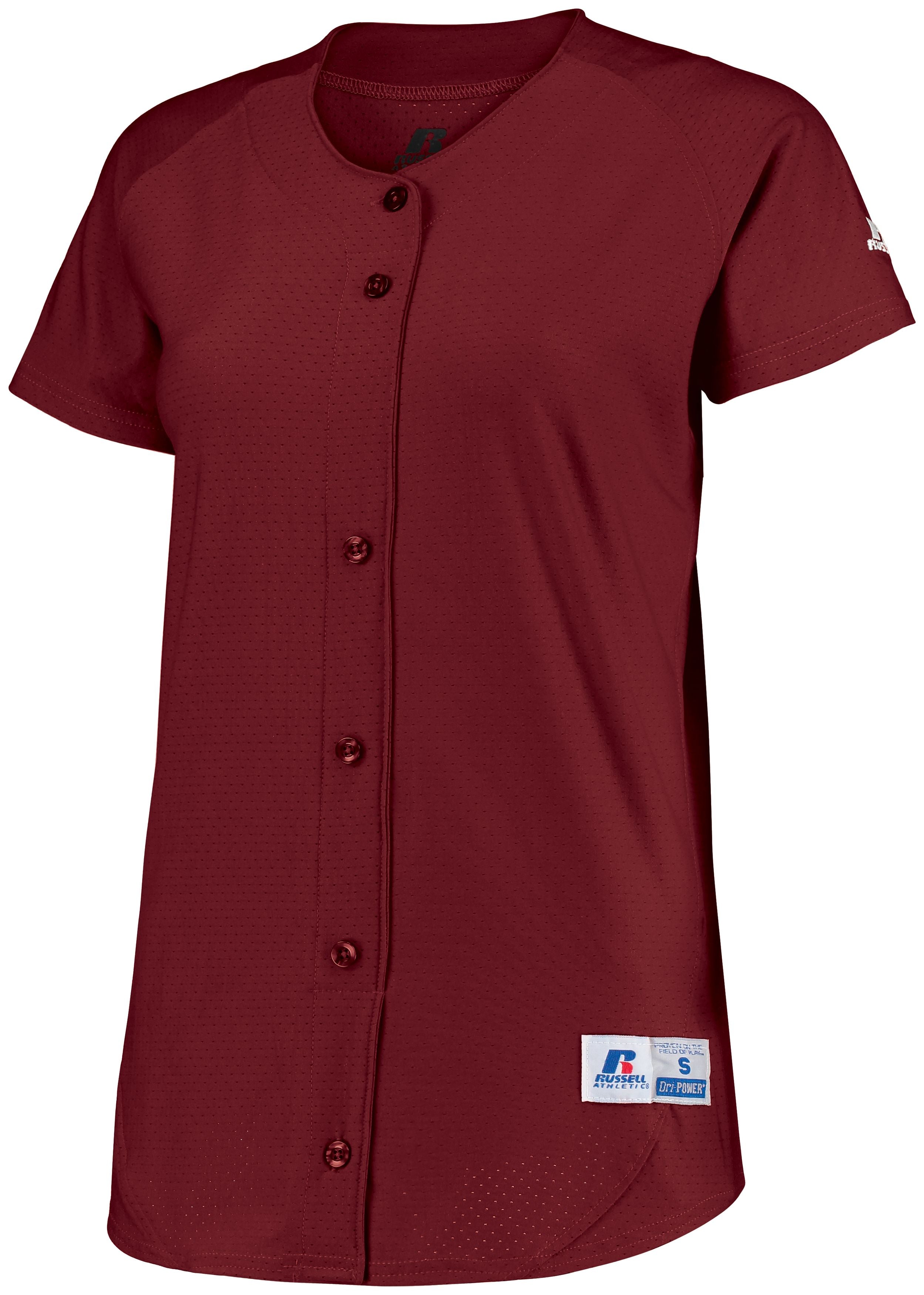 Russell Athletic Ladies Stretch Faux Button Jersey in Cardinal  -Part of the Ladies, Ladies-Jersey, Softball, Russell-Athletic-Products, Shirts product lines at KanaleyCreations.com