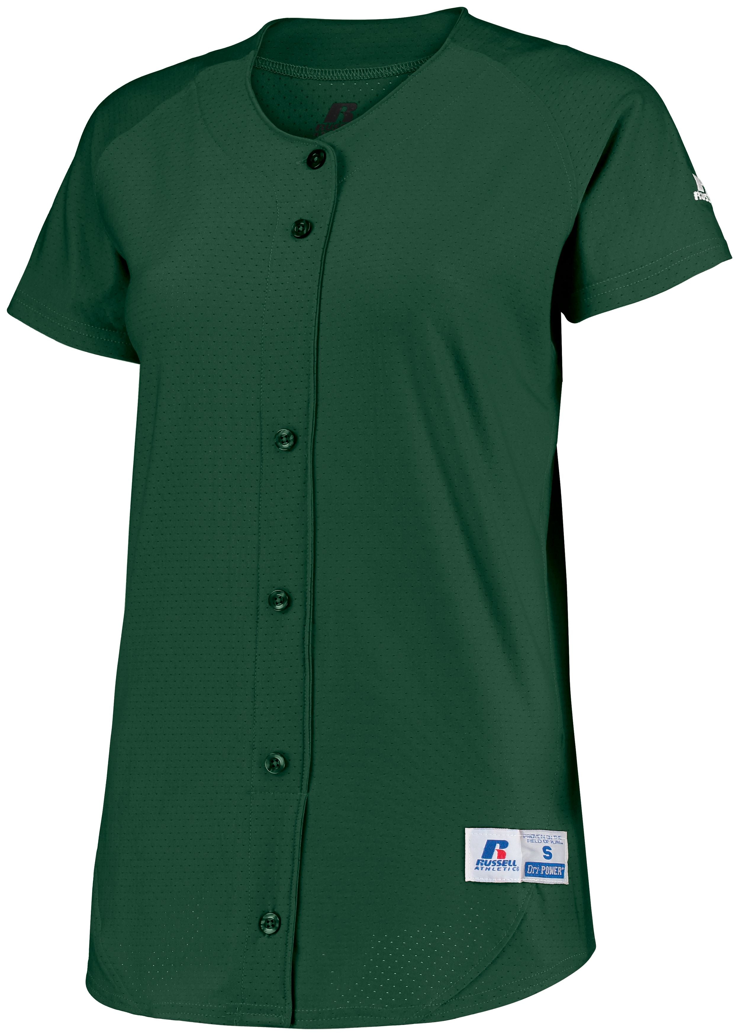 Russell Athletic Ladies Stretch Faux Button Jersey in Dark Green  -Part of the Ladies, Ladies-Jersey, Softball, Russell-Athletic-Products, Shirts product lines at KanaleyCreations.com
