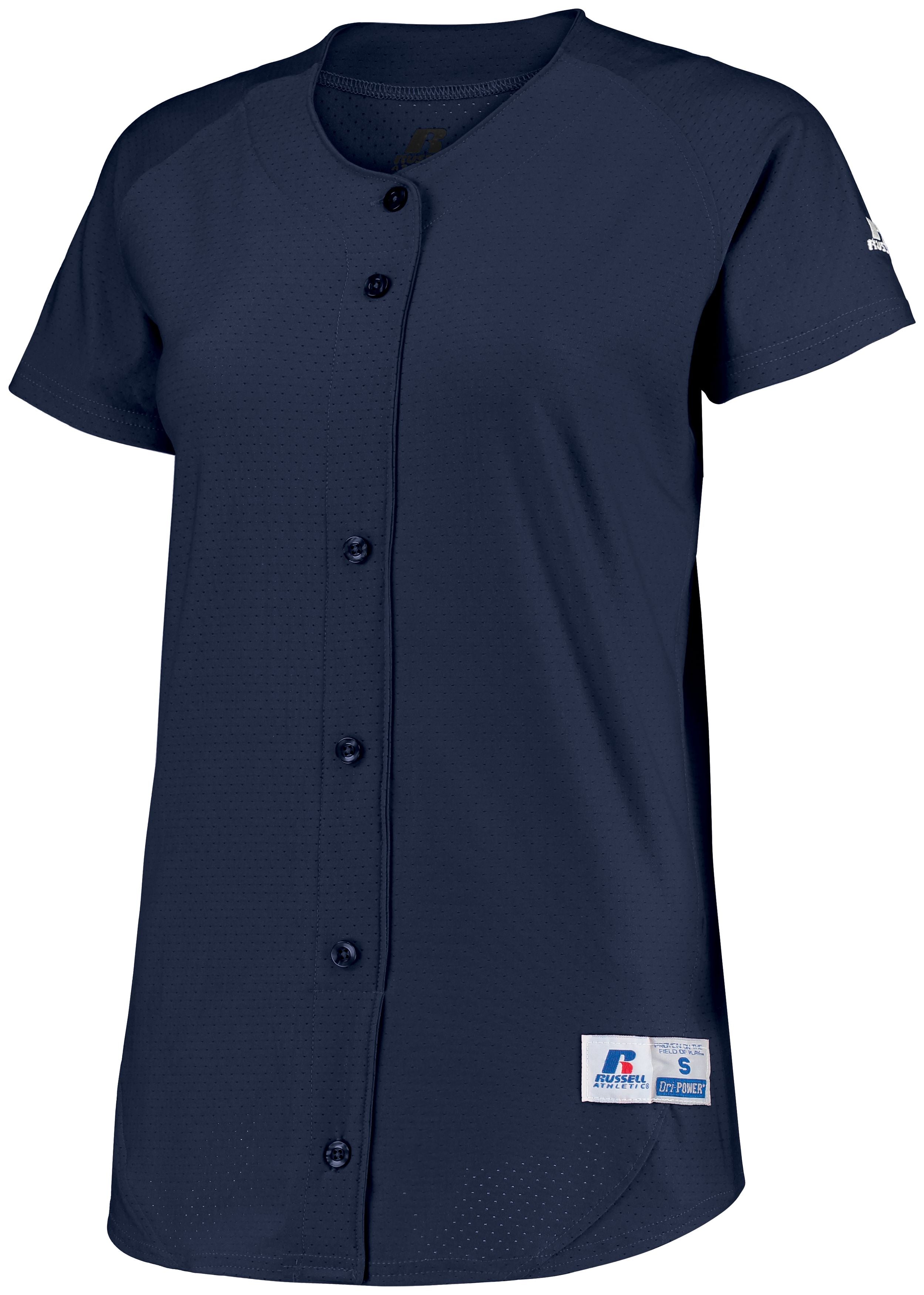 Russell Athletic Ladies Stretch Faux Button Jersey in Navy  -Part of the Ladies, Ladies-Jersey, Softball, Russell-Athletic-Products, Shirts product lines at KanaleyCreations.com