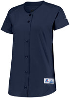 Russell Athletic Ladies Stretch Faux Button Jersey in Navy  -Part of the Ladies, Ladies-Jersey, Softball, Russell-Athletic-Products, Shirts product lines at KanaleyCreations.com