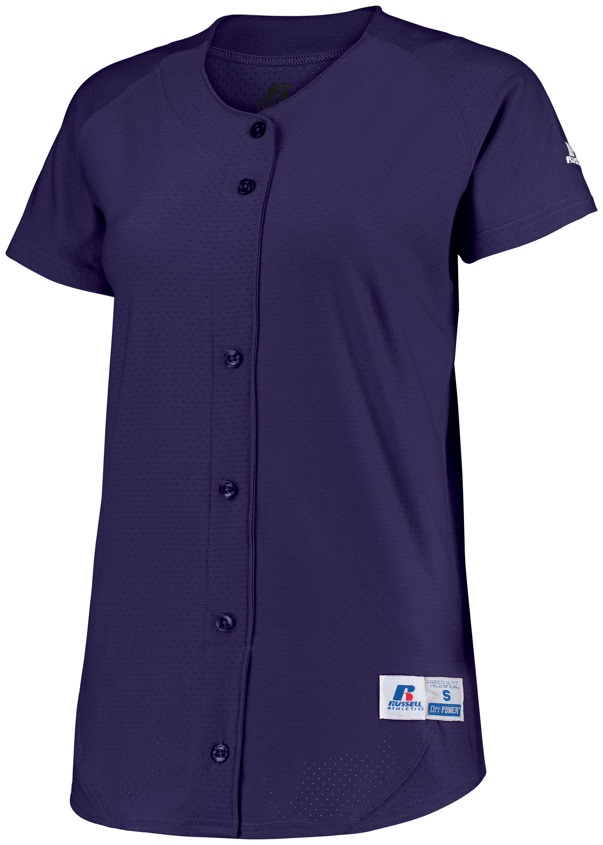 Russell Athletic Ladies Stretch Faux Button Jersey in Purple  -Part of the Ladies, Ladies-Jersey, Softball, Russell-Athletic-Products, Shirts product lines at KanaleyCreations.com