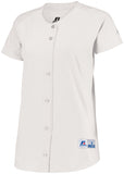 Russell Athletic Ladies Stretch Faux Button Jersey in White  -Part of the Ladies, Ladies-Jersey, Softball, Russell-Athletic-Products, Shirts product lines at KanaleyCreations.com