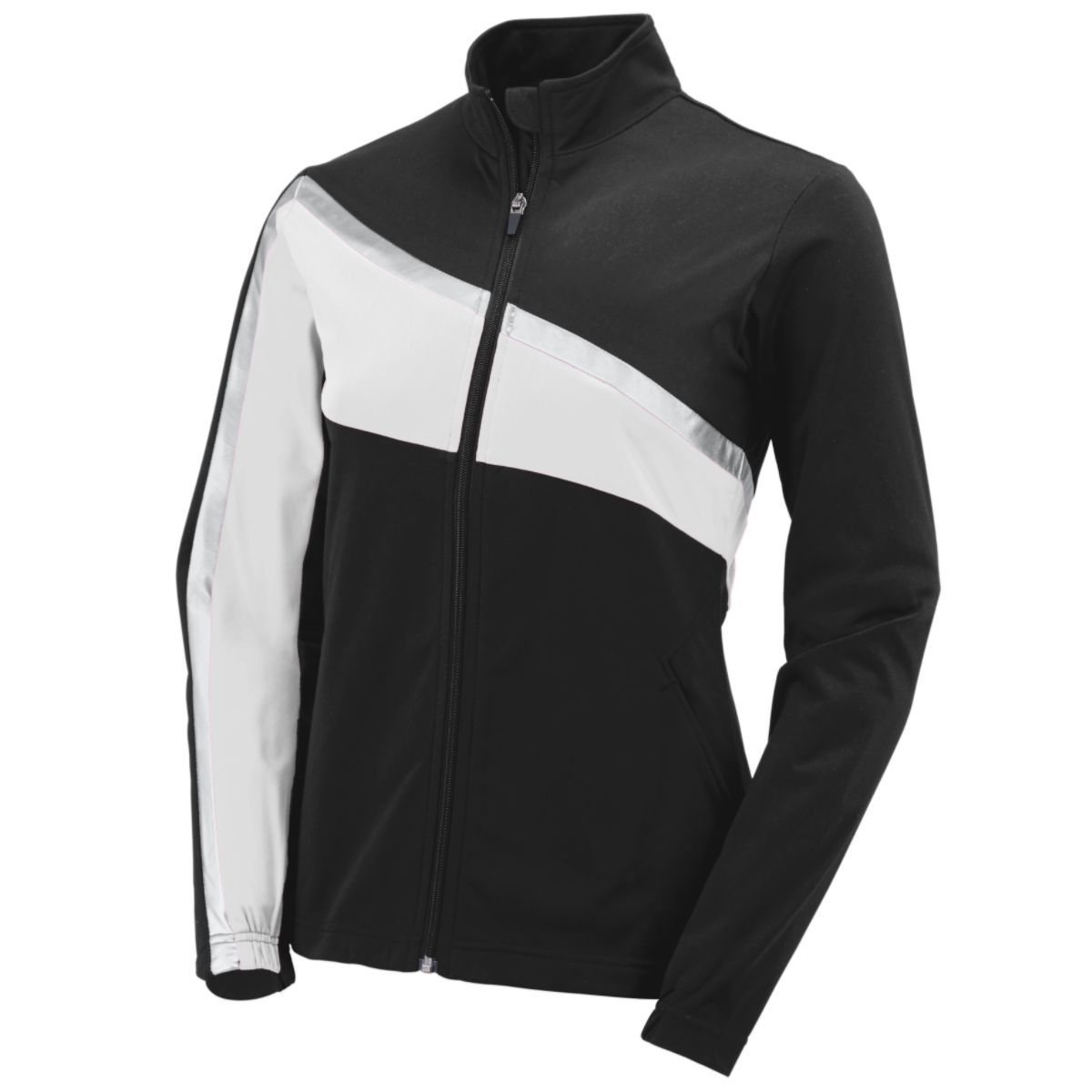 Augusta Sportswear Ladies Aurora Jacket in Black/White/Metallic Silver  -Part of the Ladies, Ladies-Jacket, Augusta-Products, Outerwear product lines at KanaleyCreations.com