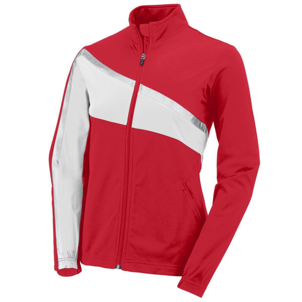 Augusta Sportswear Girls Aurora Jacket in Red/White/Metallic Silver  -Part of the Girls, Augusta-Products, Girls-Jacket, Outerwear product lines at KanaleyCreations.com