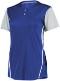 Russell Athletic Ladies Performance Two-Button Color Block Jersey in Royal/Baseball Grey  -Part of the Ladies, Ladies-Jersey, Softball, Russell-Athletic-Products, Shirts product lines at KanaleyCreations.com