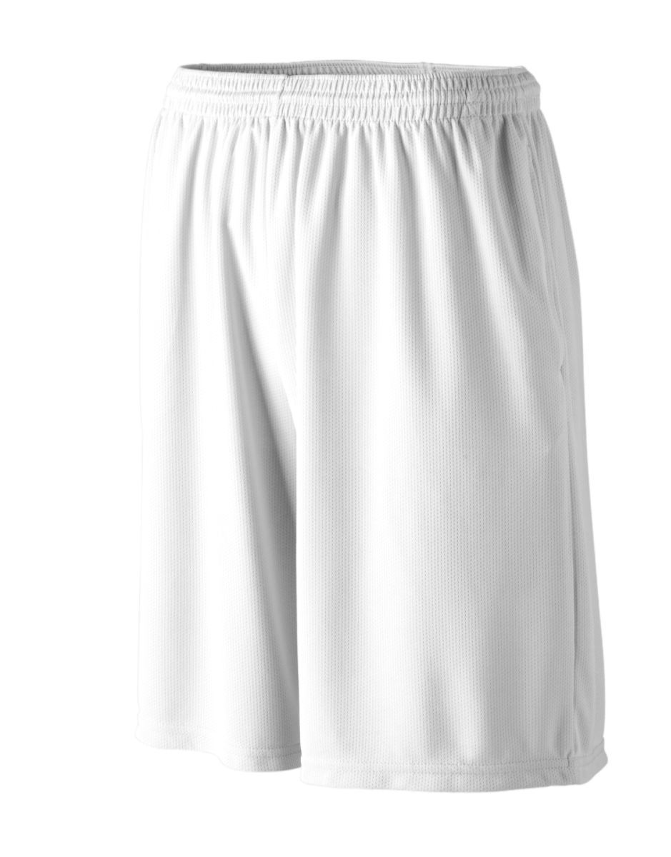 Augusta Sportswear Longer Length Wicking Shorts With Pockets in White  -Part of the Adult, Adult-Shorts, Augusta-Products product lines at KanaleyCreations.com