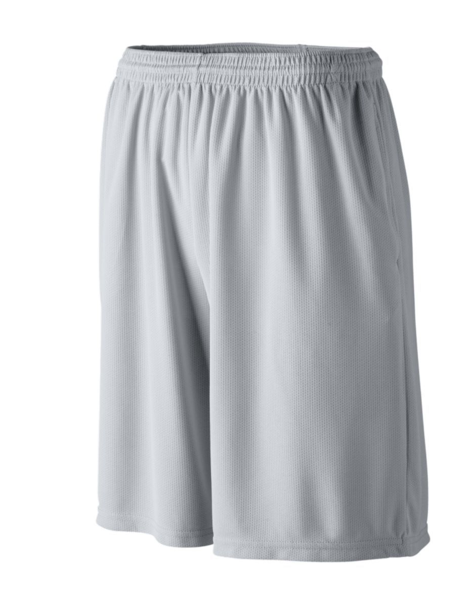 Augusta Sportswear Longer Length Wicking Shorts With Pockets in Silver Grey  -Part of the Adult, Adult-Shorts, Augusta-Products product lines at KanaleyCreations.com