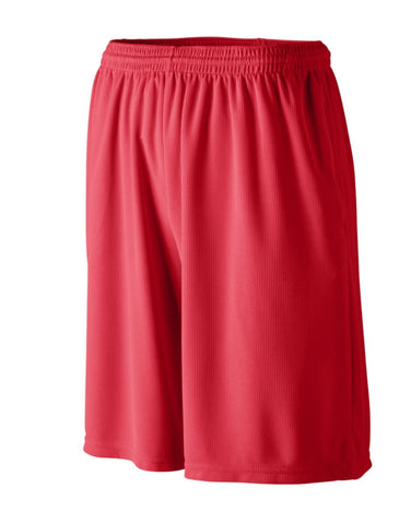 Augusta Sportswear Longer Length Wicking Shorts With Pockets in Red  -Part of the Adult, Adult-Shorts, Augusta-Products product lines at KanaleyCreations.com
