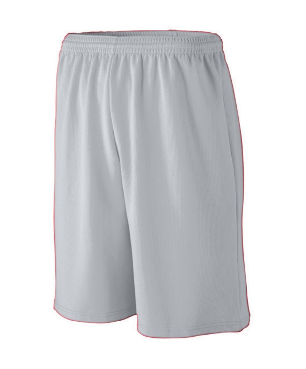 Augusta Sportswear Youth Longer Length Wicking Mesh Athletic Shorts in Silver Grey  -Part of the Youth, Youth-Shorts, Augusta-Products product lines at KanaleyCreations.com
