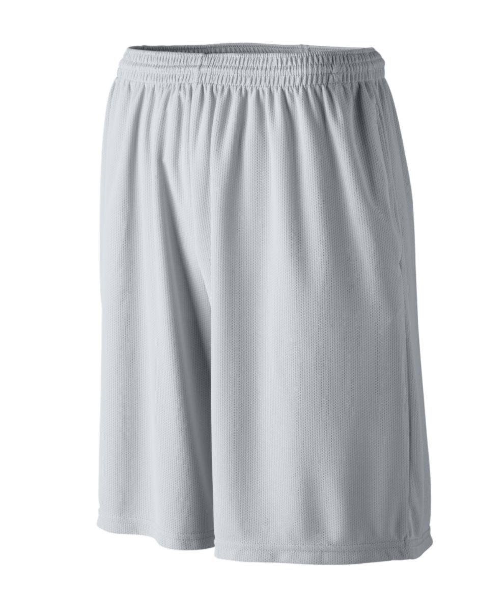 Augusta Sportswear Youth Longer Length Wicking Shorts With Pockets in Silver Grey  -Part of the Youth, Youth-Shorts, Augusta-Products product lines at KanaleyCreations.com