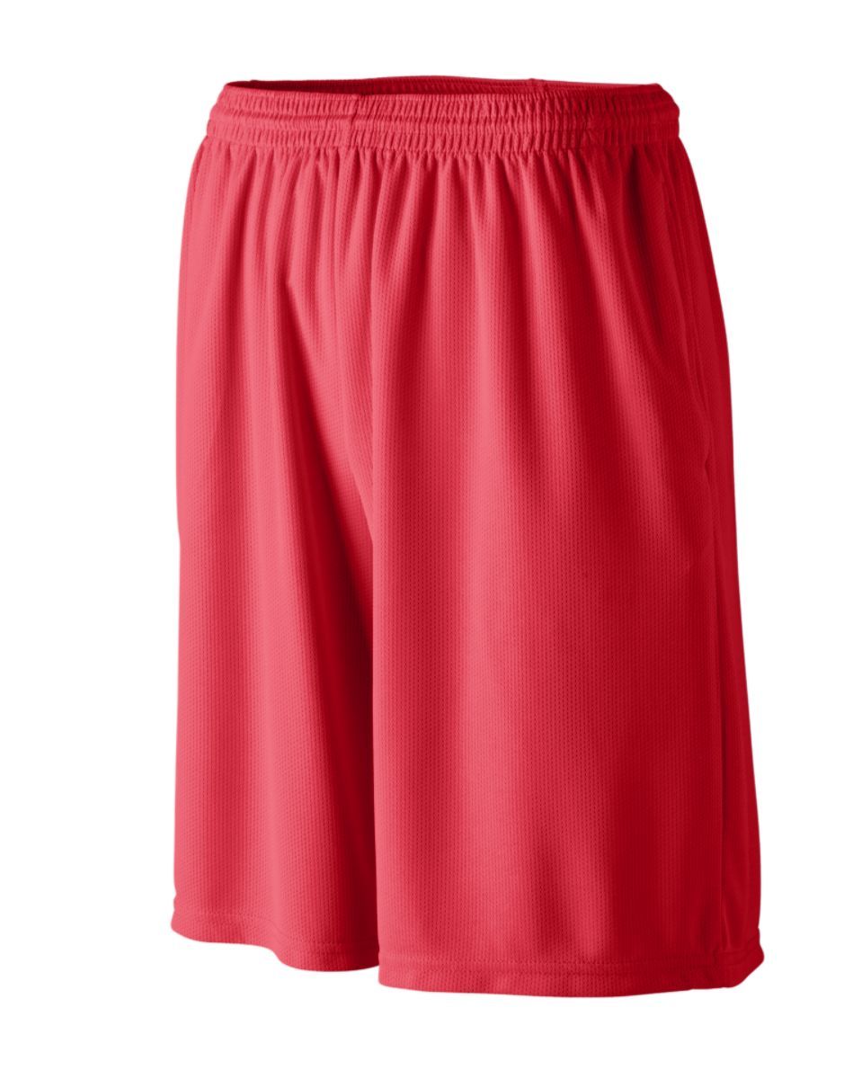 Augusta Sportswear Youth Longer Length Wicking Shorts With Pockets in Red  -Part of the Youth, Youth-Shorts, Augusta-Products product lines at KanaleyCreations.com