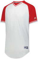 Russell Athletic Classic V-Neck Jersey in White/True Red/White  -Part of the Adult, Adult-Jersey, Baseball, Russell-Athletic-Products, Shirts, All-Sports, All-Sports-1 product lines at KanaleyCreations.com