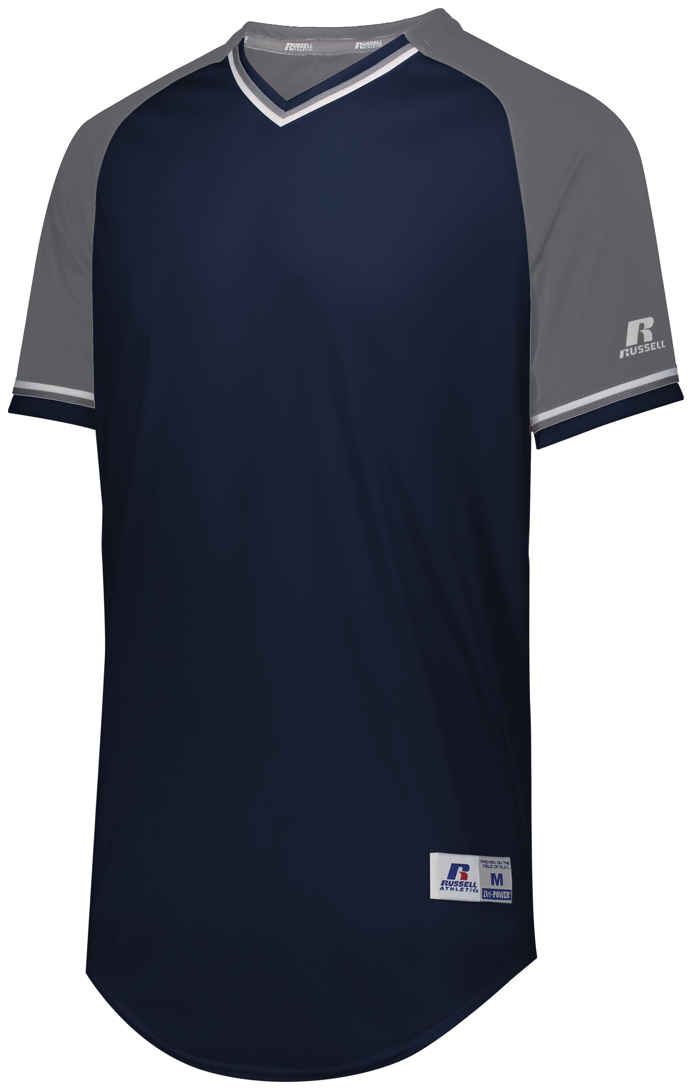 Russell Athletic Youth Classic V-Neck Jersey in Navy/Steel/White  -Part of the Youth, Youth-Jersey, Baseball, Russell-Athletic-Products, Shirts, All-Sports, All-Sports-1 product lines at KanaleyCreations.com