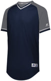 Russell Athletic Classic V-Neck Jersey in Navy/Steel/White  -Part of the Adult, Adult-Jersey, Baseball, Russell-Athletic-Products, Shirts, All-Sports, All-Sports-1 product lines at KanaleyCreations.com