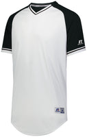 Russell Athletic Classic V-Neck Jersey in White/Black/White  -Part of the Adult, Adult-Jersey, Baseball, Russell-Athletic-Products, Shirts, All-Sports, All-Sports-1 product lines at KanaleyCreations.com