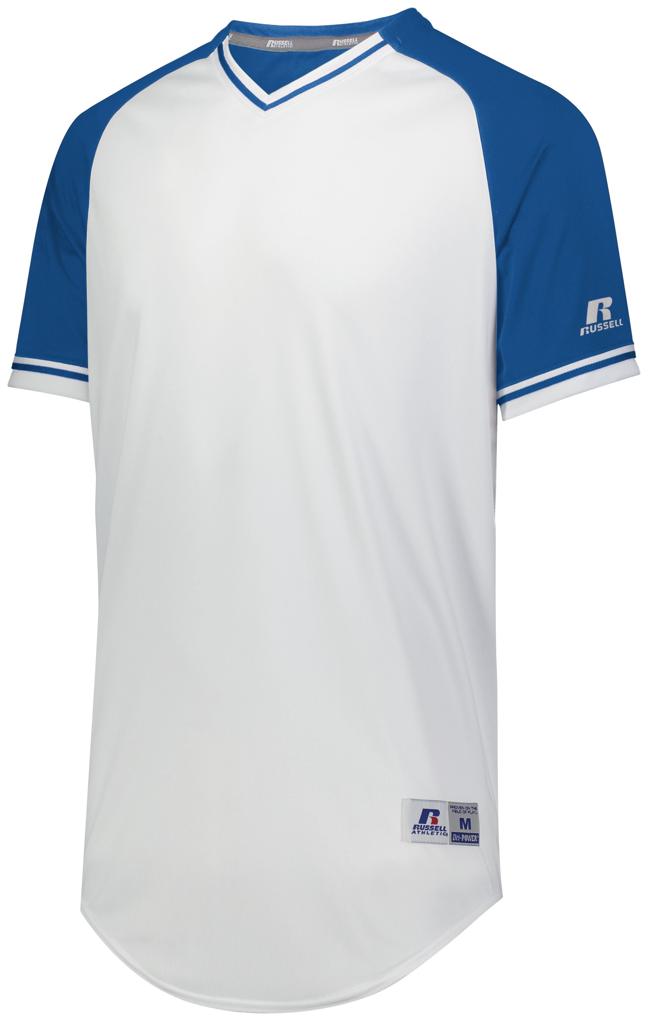 Russell Athletic Youth Classic V-Neck Jersey in White/Royal/White  -Part of the Youth, Youth-Jersey, Baseball, Russell-Athletic-Products, Shirts, All-Sports, All-Sports-1 product lines at KanaleyCreations.com