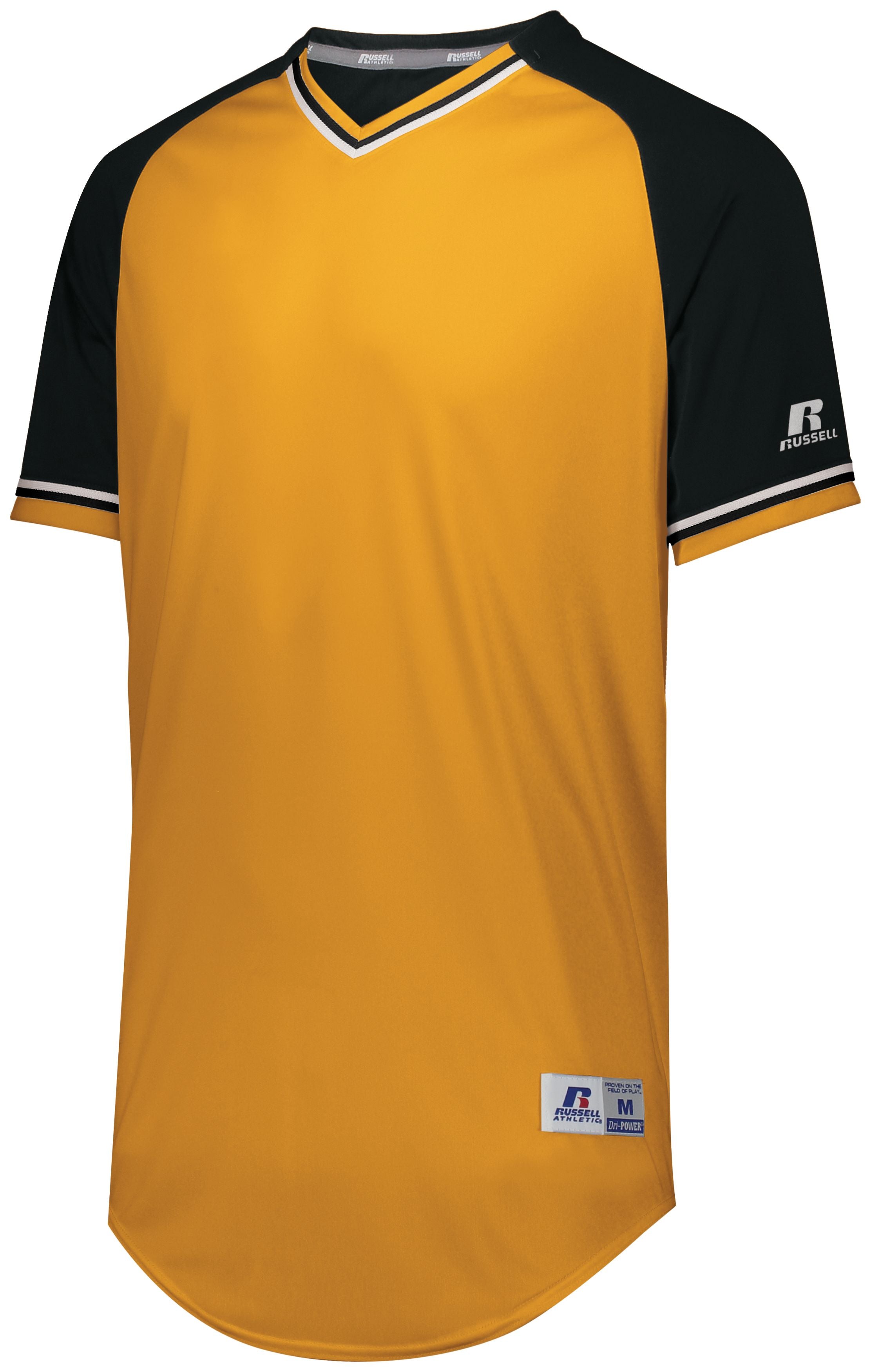 Russell Athletic Youth Classic V-Neck Jersey in Gold/Black/White  -Part of the Youth, Youth-Jersey, Baseball, Russell-Athletic-Products, Shirts, All-Sports, All-Sports-1 product lines at KanaleyCreations.com