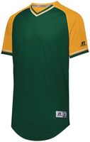 Russell Athletic Classic V-Neck Jersey in Dark Green/Gold/White  -Part of the Adult, Adult-Jersey, Baseball, Russell-Athletic-Products, Shirts, All-Sports, All-Sports-1 product lines at KanaleyCreations.com