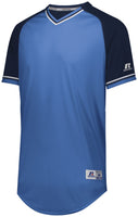 Russell Athletic Classic V-Neck Jersey in Columbia Blue/Navy/White  -Part of the Adult, Adult-Jersey, Baseball, Russell-Athletic-Products, Shirts, All-Sports, All-Sports-1 product lines at KanaleyCreations.com