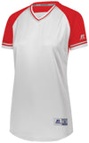 Russell Athletic Ladies Classic V-Neck Jersey in White/True Red/White  -Part of the Ladies, Ladies-Jersey, Softball, Russell-Athletic-Products, Shirts product lines at KanaleyCreations.com