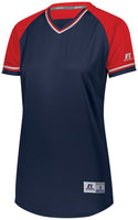 Russell Athletic Ladies Classic V-Neck Jersey in Navy/True Red/White  -Part of the Ladies, Ladies-Jersey, Softball, Russell-Athletic-Products, Shirts product lines at KanaleyCreations.com