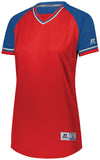 Russell Athletic Ladies Classic V-Neck Jersey in True Red/Royal/White  -Part of the Ladies, Ladies-Jersey, Softball, Russell-Athletic-Products, Shirts product lines at KanaleyCreations.com