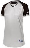 Russell Athletic Ladies Classic V-Neck Jersey in White/Black/White  -Part of the Ladies, Ladies-Jersey, Softball, Russell-Athletic-Products, Shirts product lines at KanaleyCreations.com