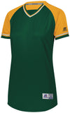 Russell Athletic Ladies Classic V-Neck Jersey in Dark Green/Gold/White  -Part of the Ladies, Ladies-Jersey, Softball, Russell-Athletic-Products, Shirts product lines at KanaleyCreations.com