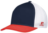 Russell Athletic Flexfit Twill Mesh Cap in Navy/True Red/White  -Part of the Adult, Headwear, Headwear-Cap, Russell-Athletic-Products product lines at KanaleyCreations.com