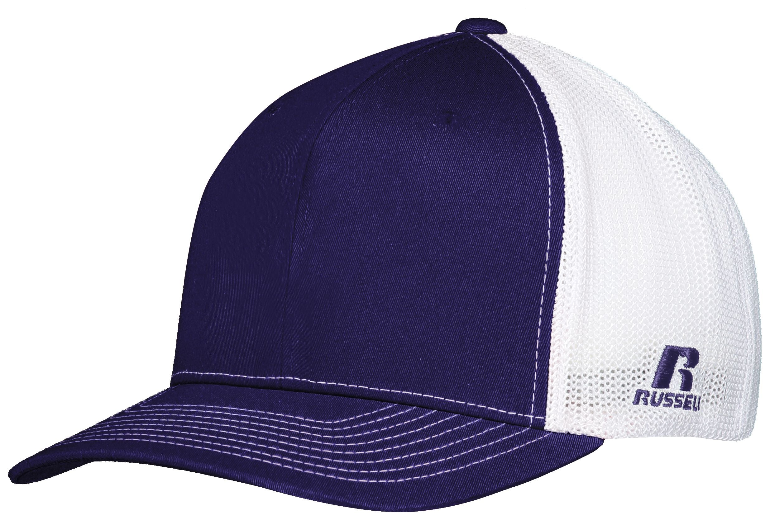 Russell Athletic Flexfit Twill Mesh Cap in Purple/White  -Part of the Adult, Headwear, Headwear-Cap, Russell-Athletic-Products product lines at KanaleyCreations.com