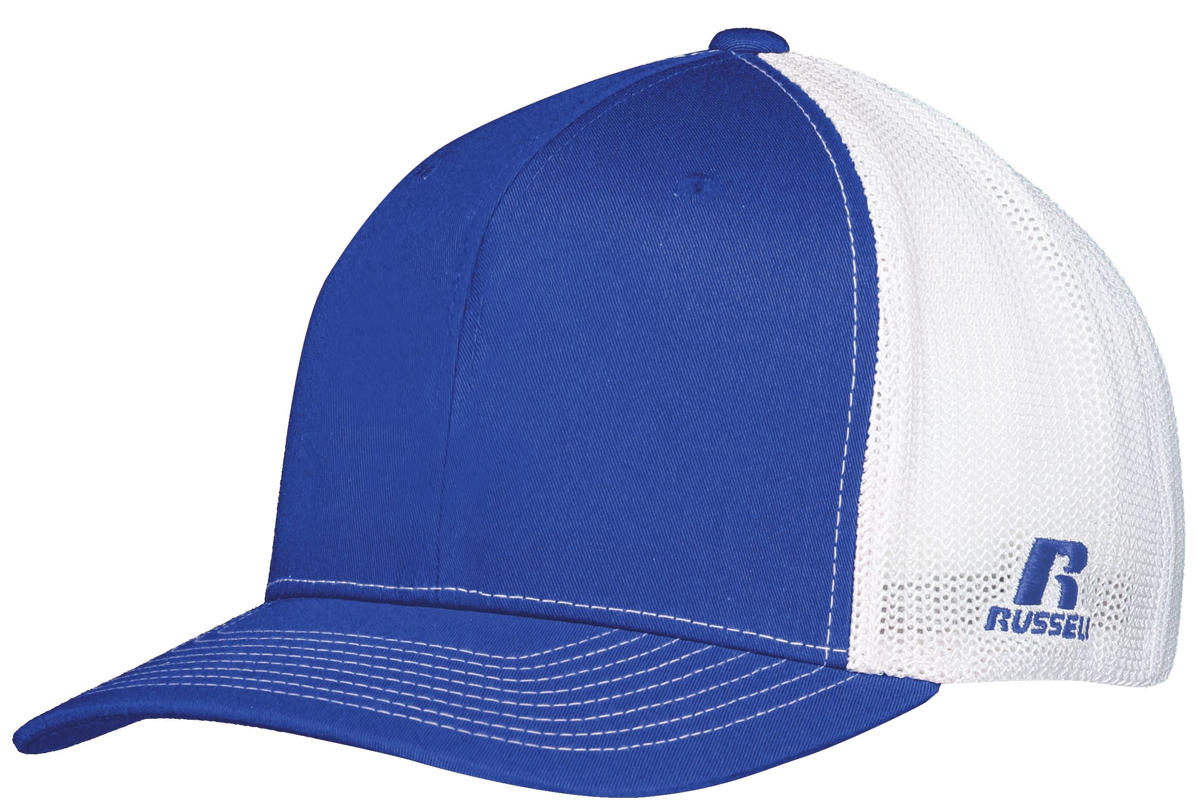 Russell Athletic Flexfit Twill Mesh Cap in Royal/White  -Part of the Adult, Headwear, Headwear-Cap, Russell-Athletic-Products product lines at KanaleyCreations.com