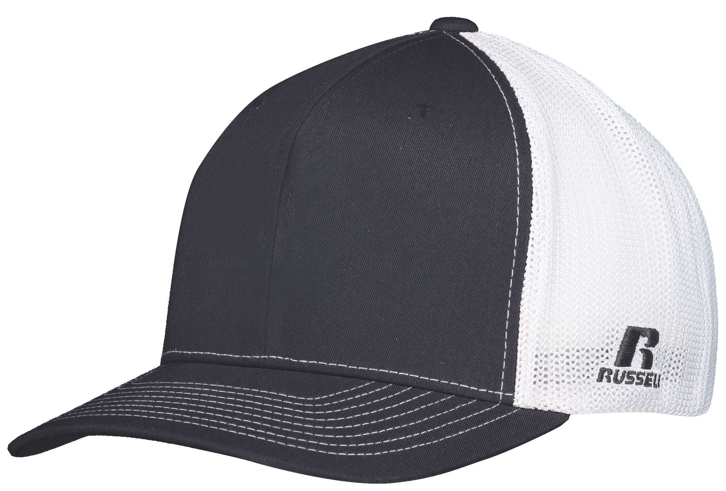 Russell Athletic Flexfit Twill Mesh Cap in Stealth/White  -Part of the Adult, Headwear, Headwear-Cap, Russell-Athletic-Products product lines at KanaleyCreations.com