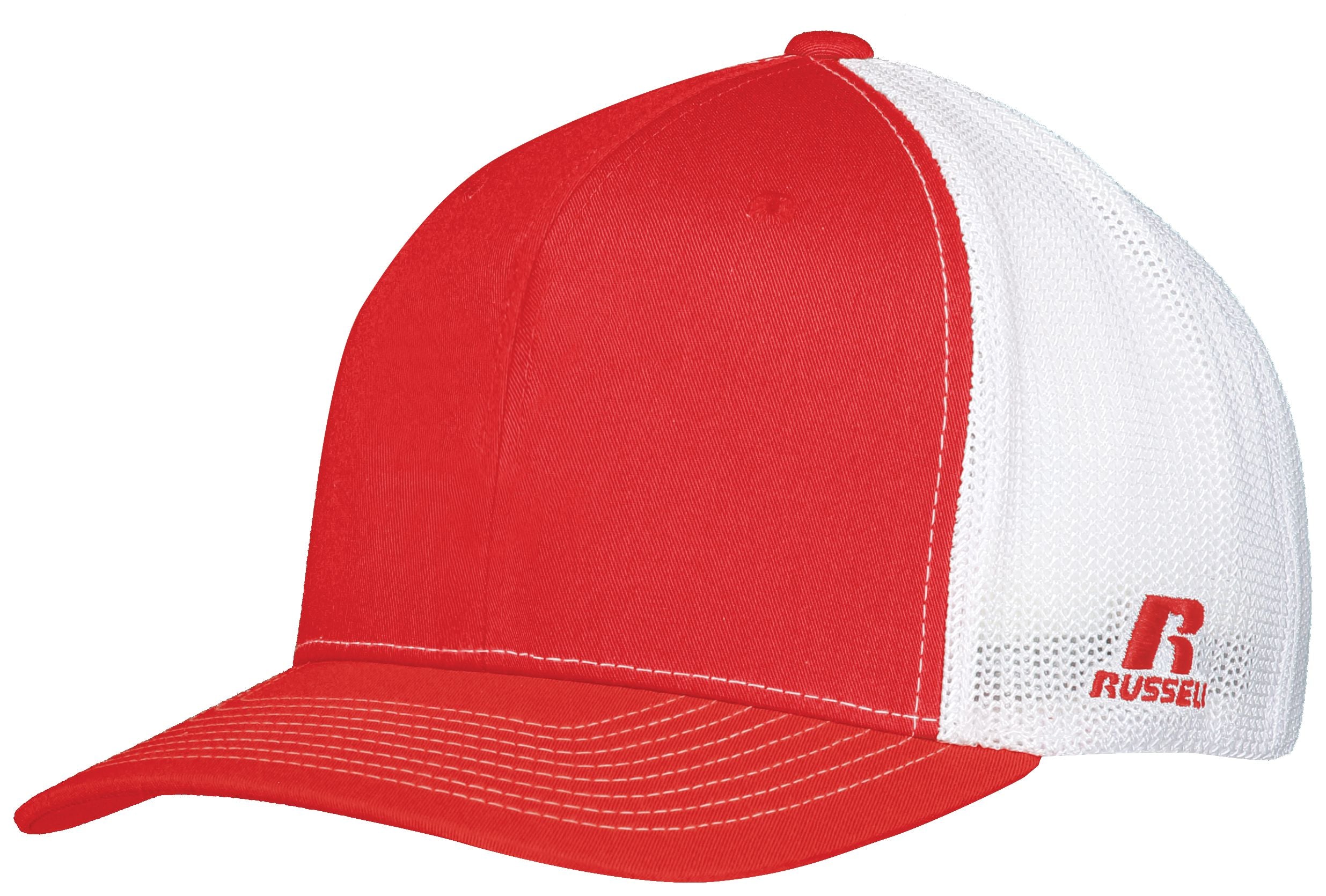 Russell Athletic Flexfit Twill Mesh Cap in True Red/White  -Part of the Adult, Headwear, Headwear-Cap, Russell-Athletic-Products product lines at KanaleyCreations.com