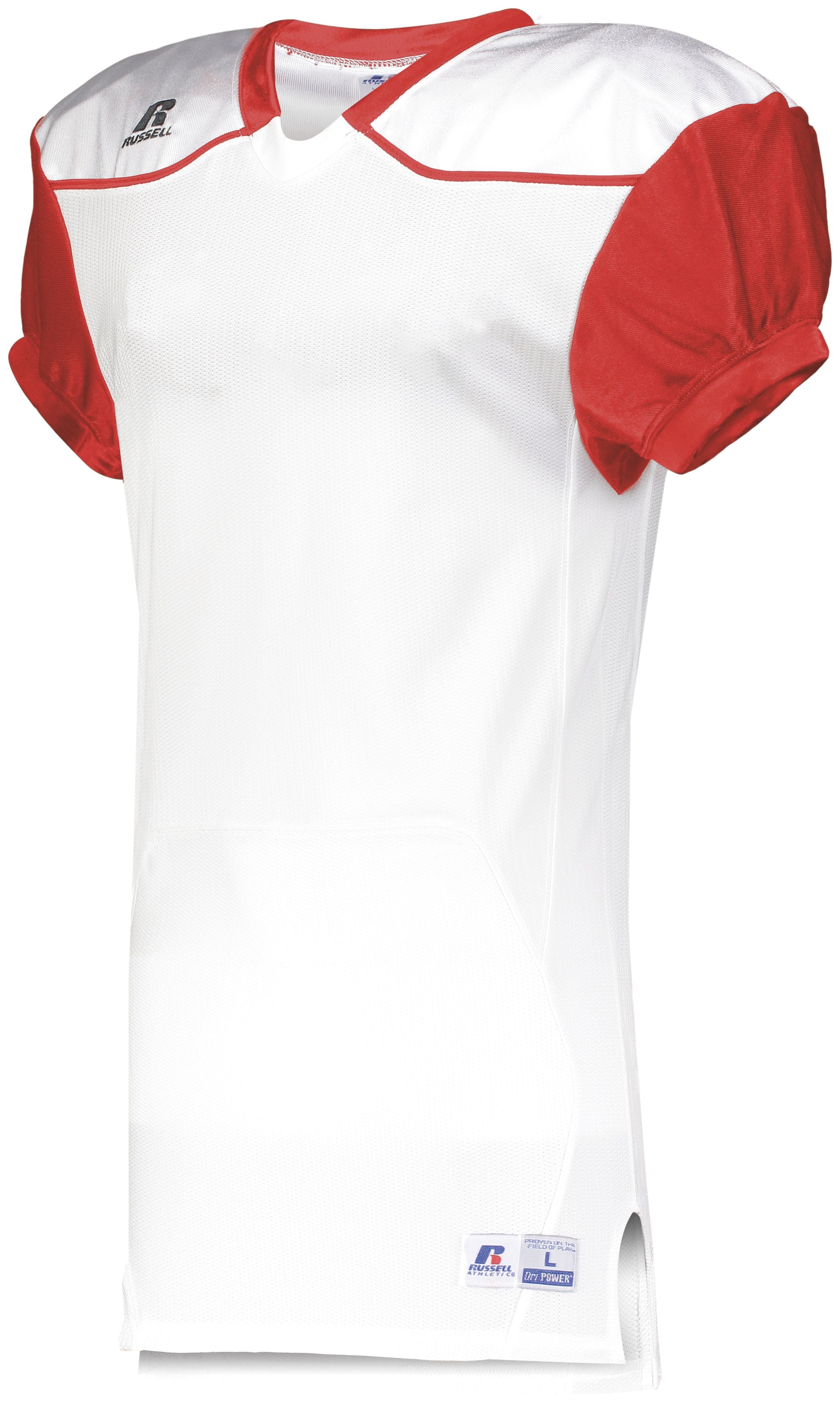 Russell Athletic Color Block Game Jersey (Away) in White/True Red  -Part of the Adult, Adult-Jersey, Football, Russell-Athletic-Products, Shirts, All-Sports, All-Sports-1 product lines at KanaleyCreations.com