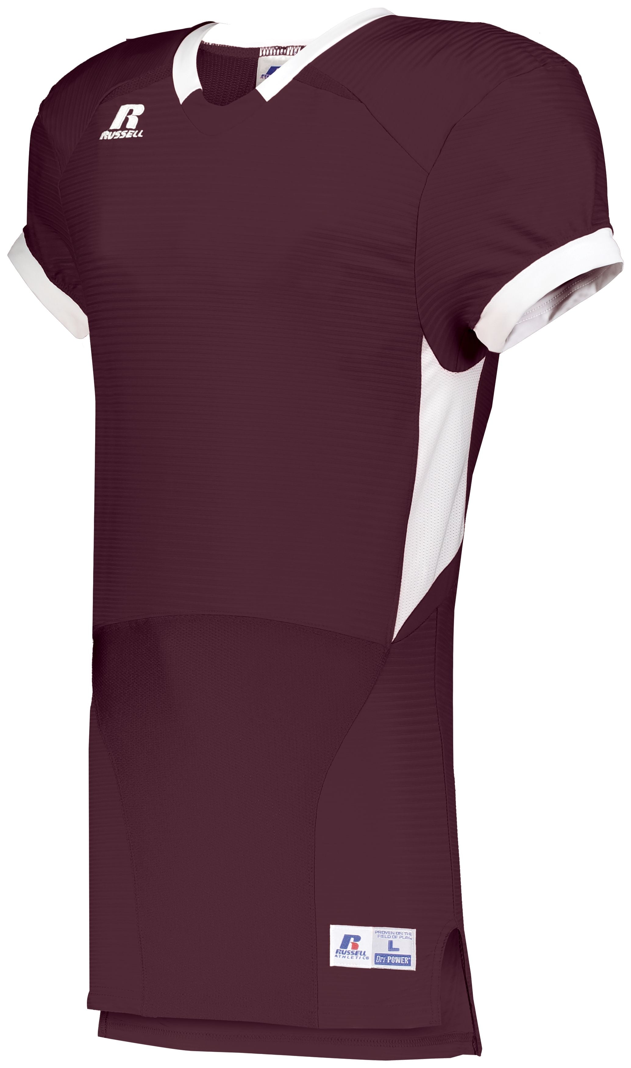Russell Athletic Color Block Game Jersey in Maroon/White  -Part of the Adult, Adult-Jersey, Football, Russell-Athletic-Products, Shirts, All-Sports, All-Sports-1 product lines at KanaleyCreations.com
