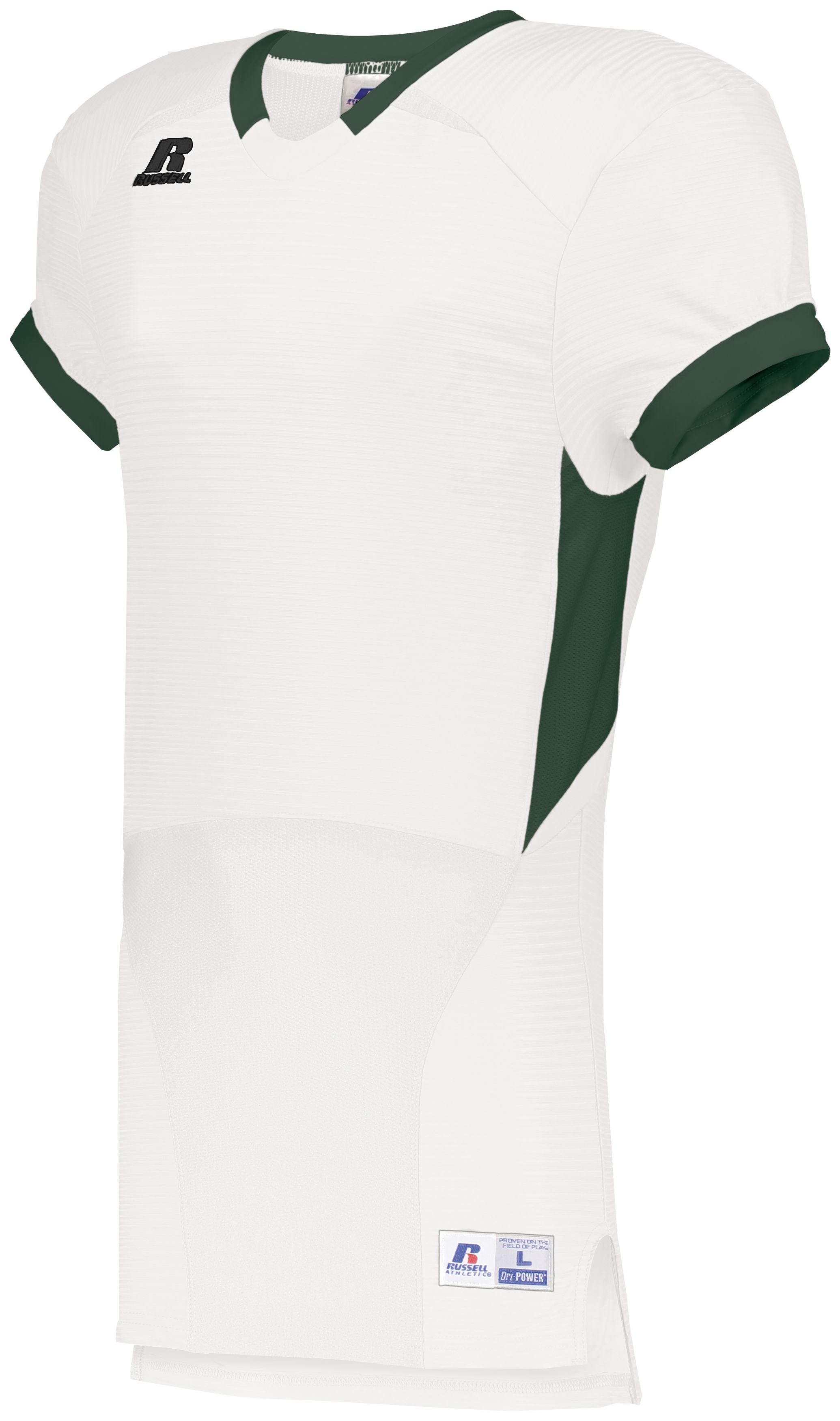 Russell Athletic Color Block Game Jersey in White/Dark Green  -Part of the Adult, Adult-Jersey, Football, Russell-Athletic-Products, Shirts, All-Sports, All-Sports-1 product lines at KanaleyCreations.com