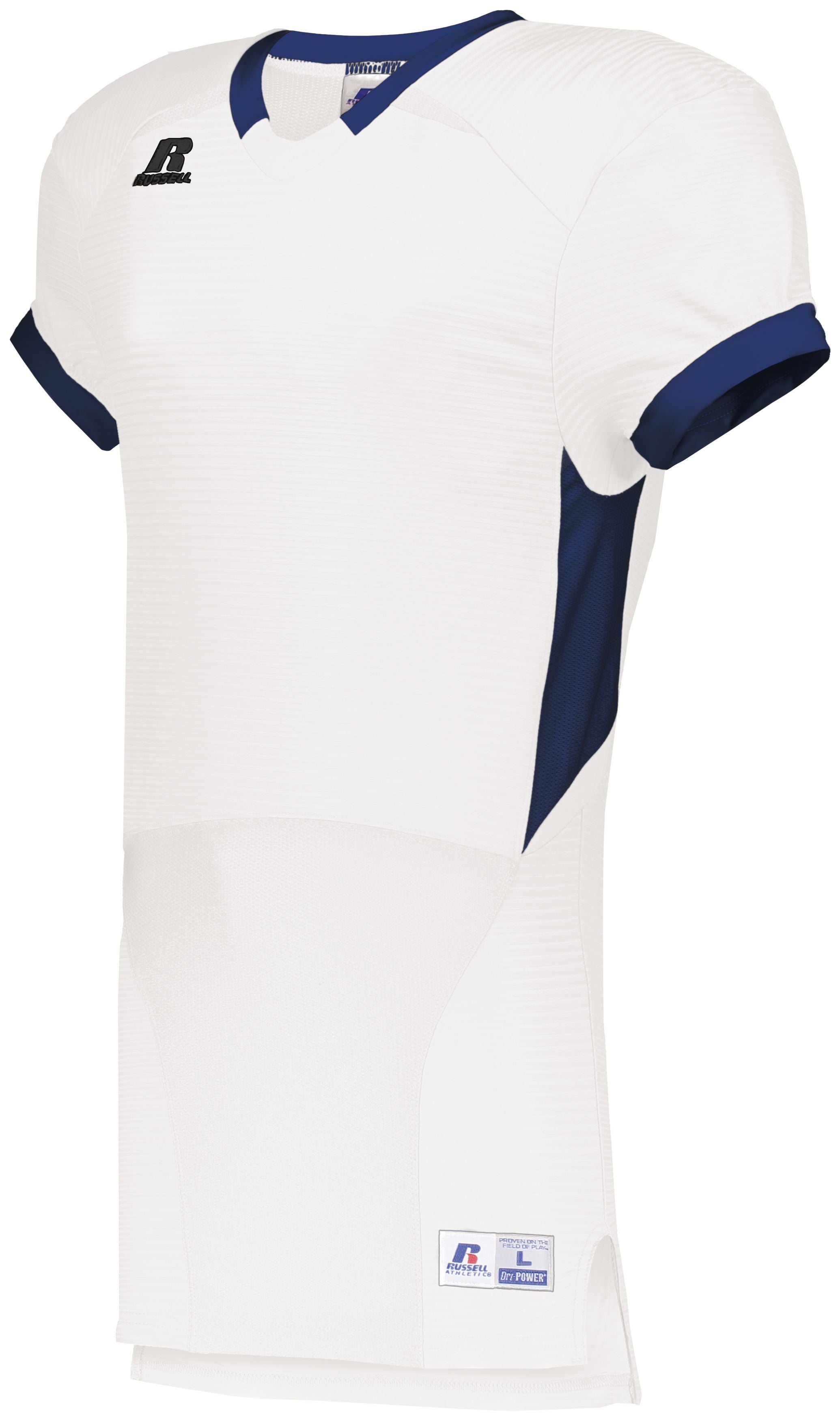 Russell Athletic Color Block Game Jersey in White/Navy  -Part of the Adult, Adult-Jersey, Football, Russell-Athletic-Products, Shirts, All-Sports, All-Sports-1 product lines at KanaleyCreations.com
