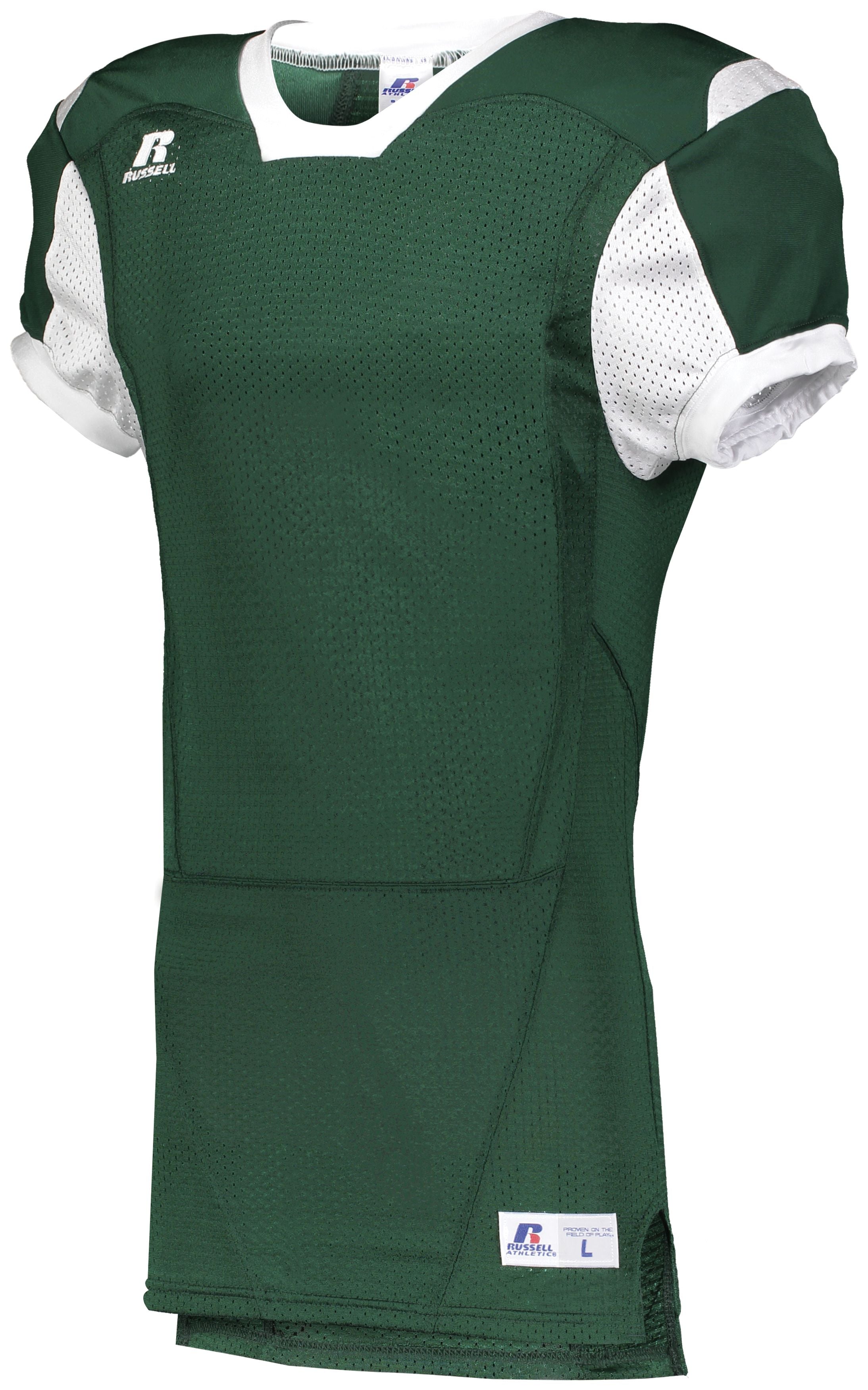 Russell Athletic Color Block Game Jersey in Dark Green/White  -Part of the Adult, Adult-Jersey, Football, Russell-Athletic-Products, Shirts, All-Sports, All-Sports-1 product lines at KanaleyCreations.com