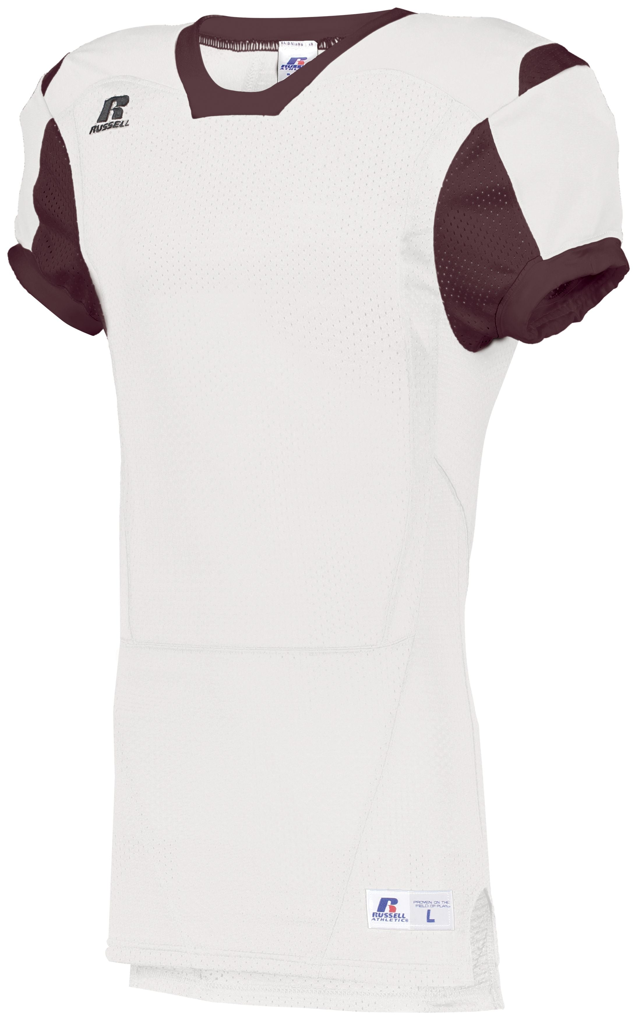 Russell Athletic Color Block Game Jersey in White/Maroon  -Part of the Adult, Adult-Jersey, Football, Russell-Athletic-Products, Shirts, All-Sports, All-Sports-1 product lines at KanaleyCreations.com