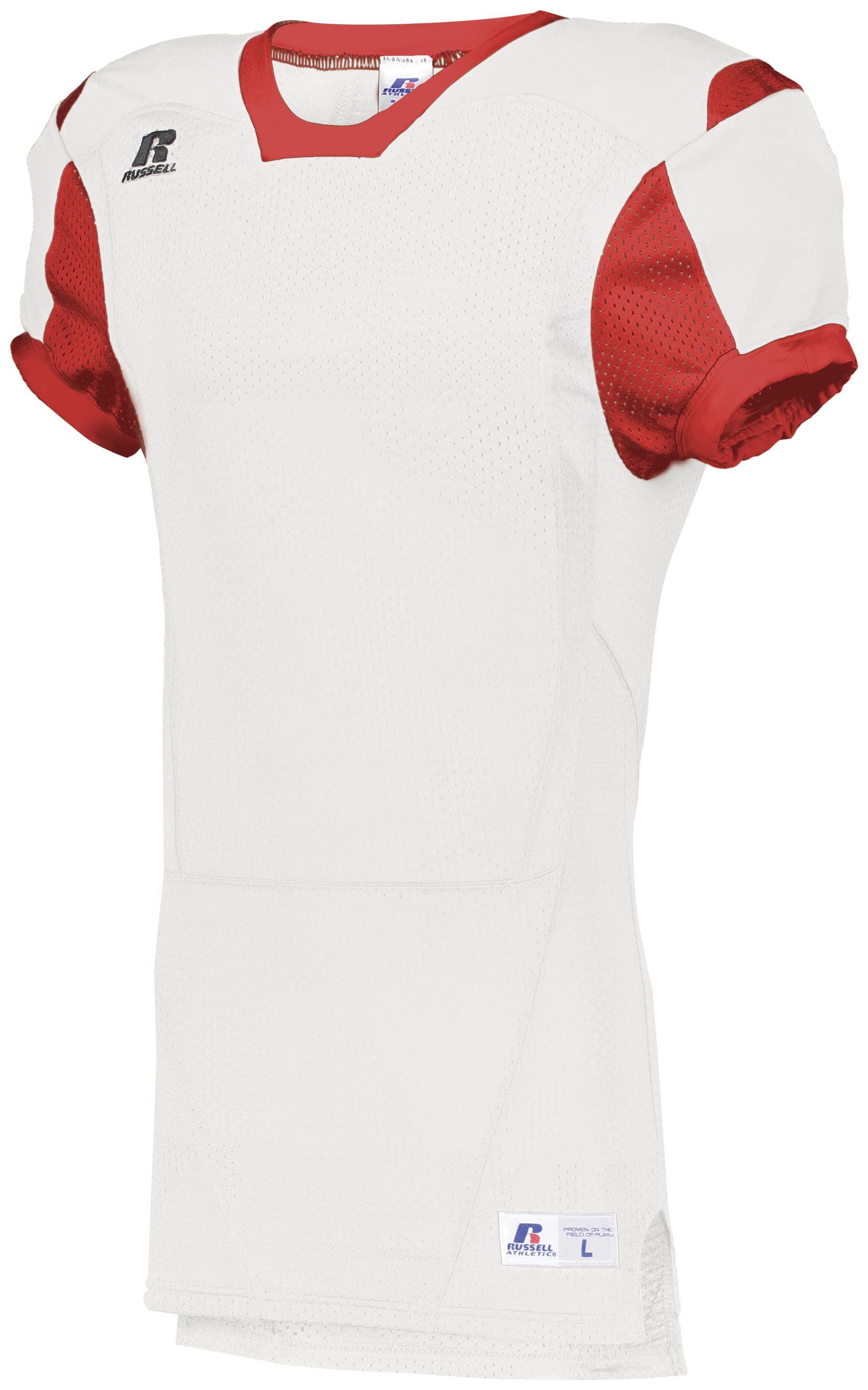 Russell Athletic Color Block Game Jersey in White/True Red  -Part of the Adult, Adult-Jersey, Football, Russell-Athletic-Products, Shirts, All-Sports, All-Sports-1 product lines at KanaleyCreations.com