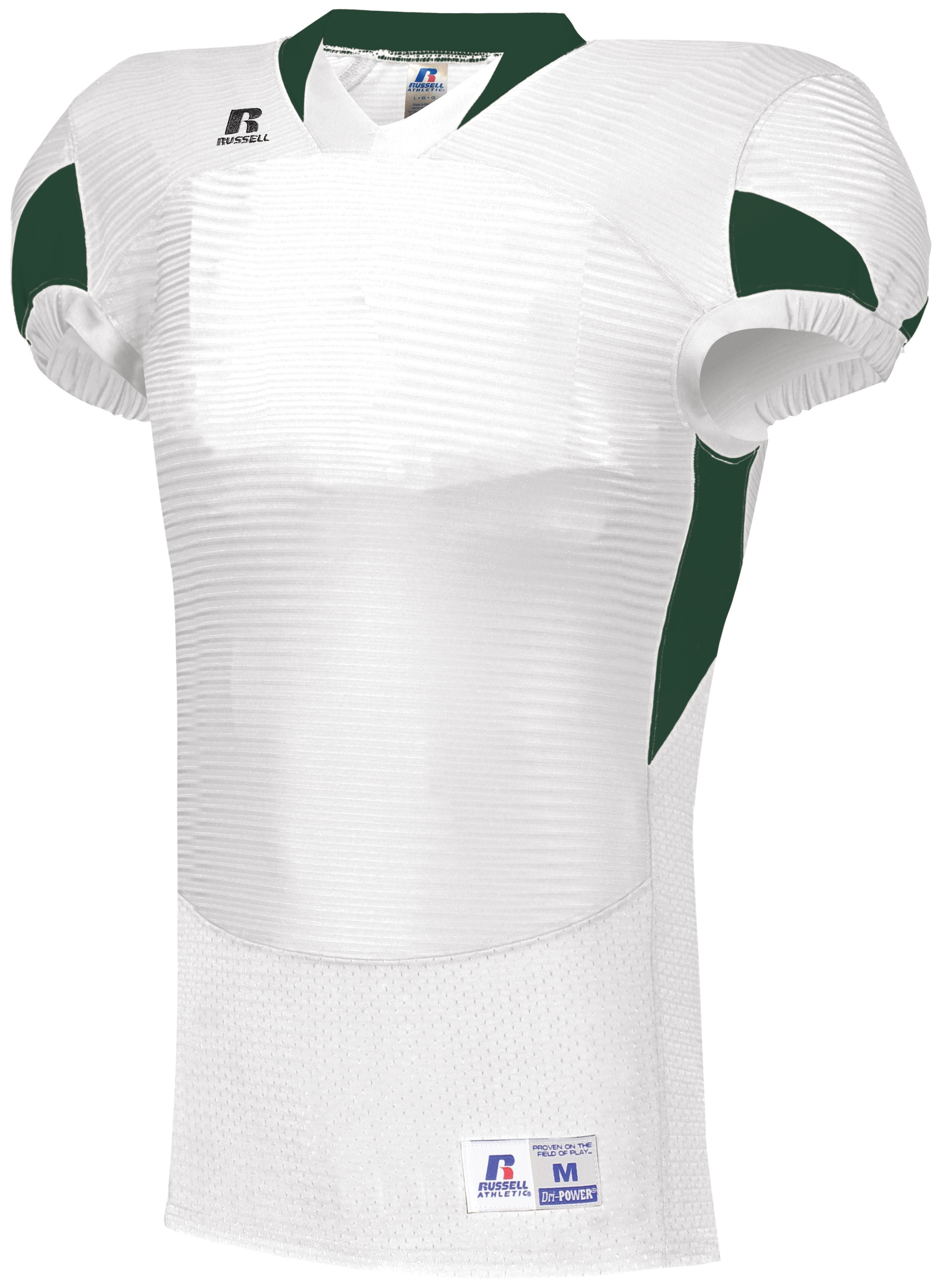 Russell Athletic Waist Length Football Jersey in White/Dark Green  -Part of the Adult, Adult-Jersey, Football, Russell-Athletic-Products, Shirts, All-Sports, All-Sports-1 product lines at KanaleyCreations.com