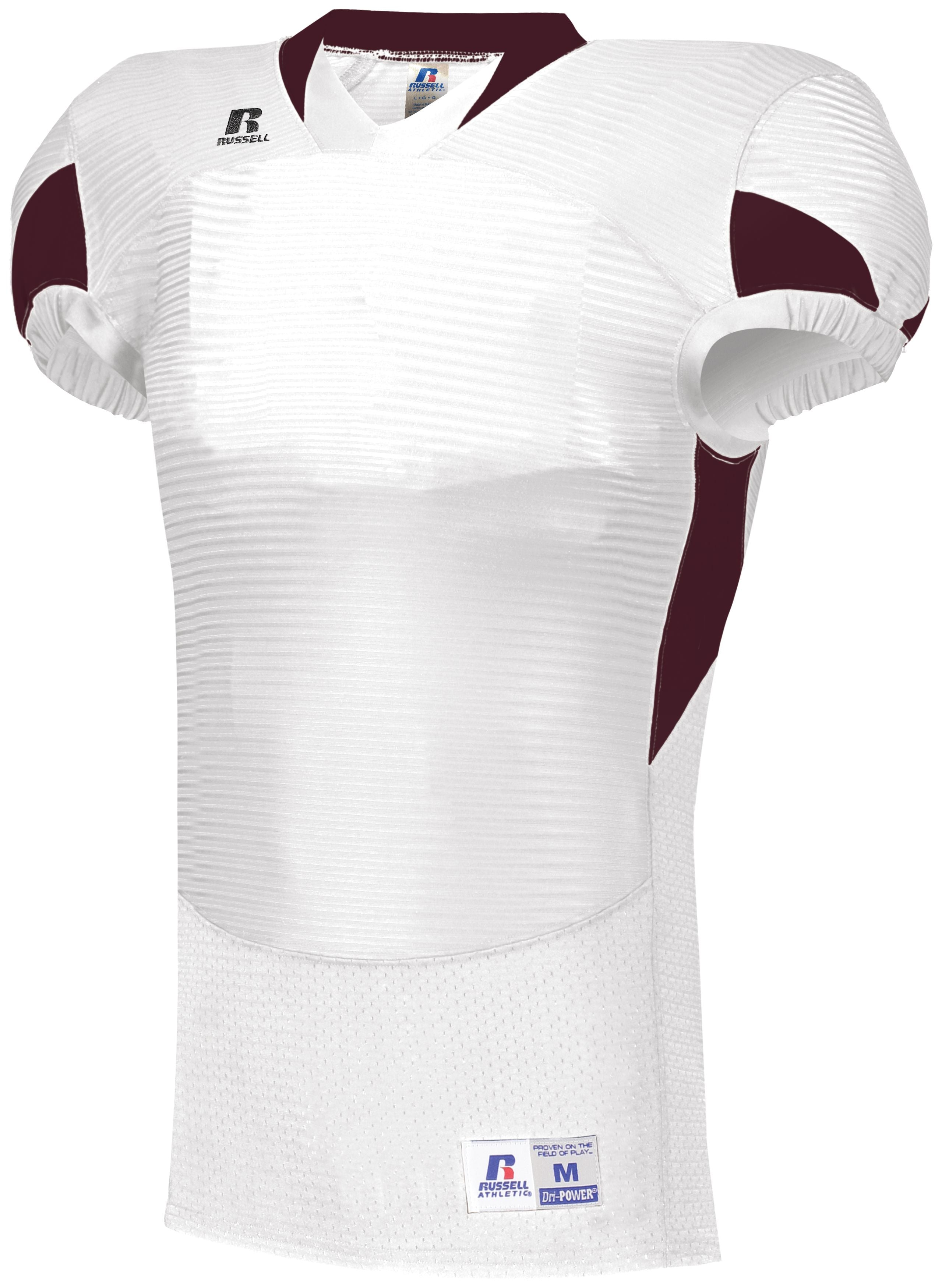 Russell Athletic Waist Length Football Jersey in White/Maroon  -Part of the Adult, Adult-Jersey, Football, Russell-Athletic-Products, Shirts, All-Sports, All-Sports-1 product lines at KanaleyCreations.com