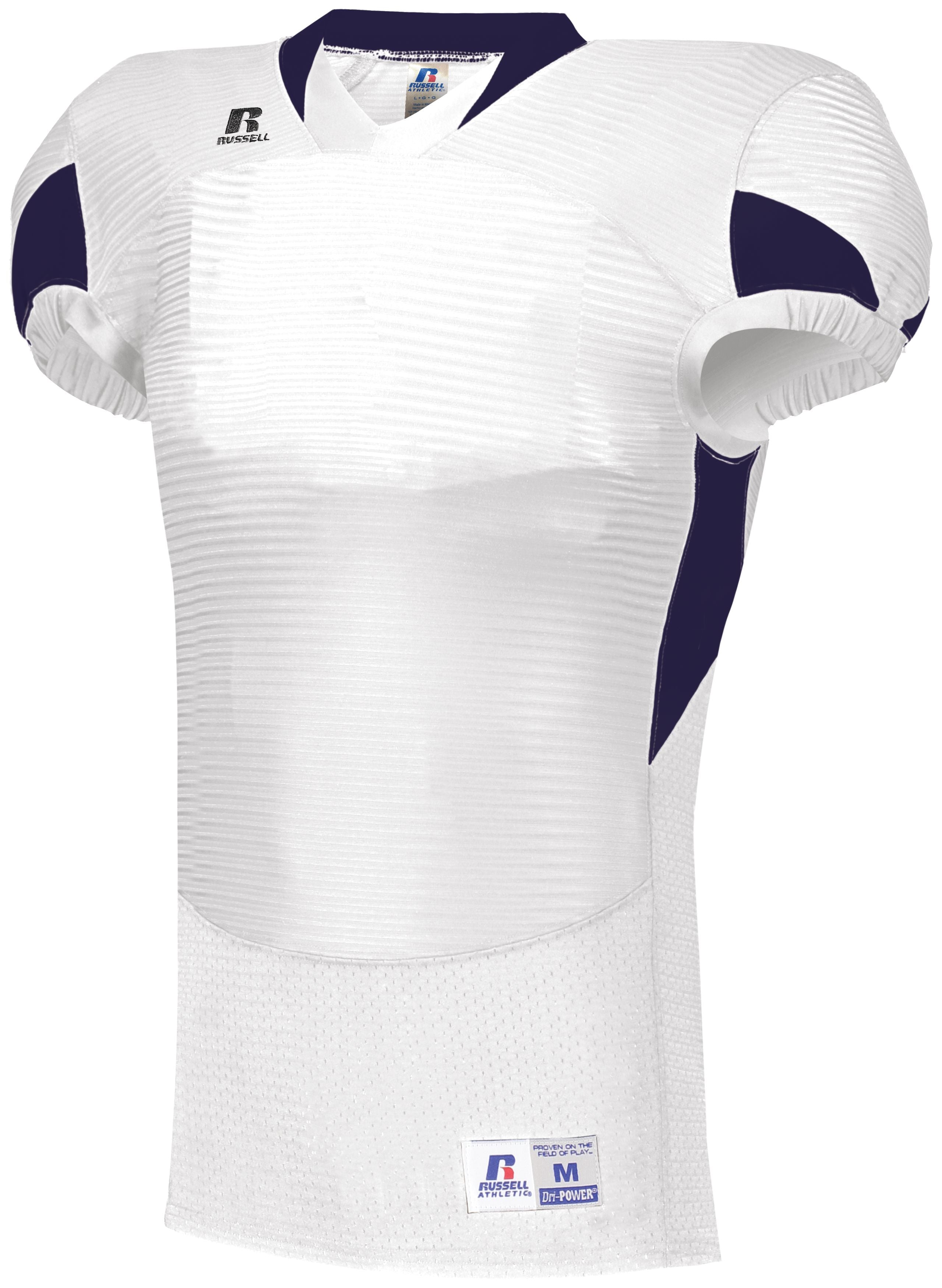 Russell Athletic Waist Length Football Jersey in White/Purple  -Part of the Adult, Adult-Jersey, Football, Russell-Athletic-Products, Shirts, All-Sports, All-Sports-1 product lines at KanaleyCreations.com