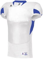 Russell Athletic Waist Length Football Jersey in White/Royal  -Part of the Adult, Adult-Jersey, Football, Russell-Athletic-Products, Shirts, All-Sports, All-Sports-1 product lines at KanaleyCreations.com